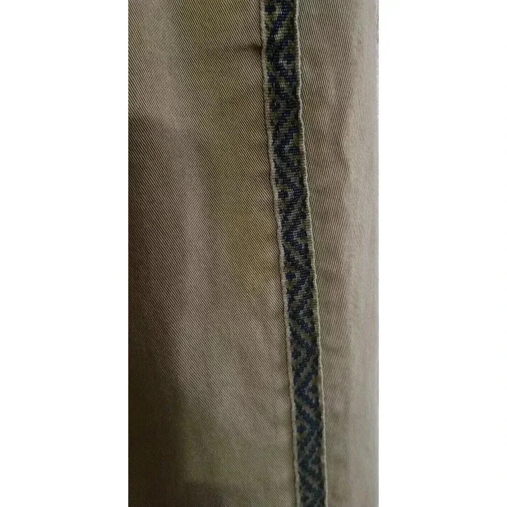 Anthropologie Chino Pants Embroidered Side Stripe Straight Leg Olive Green Sz 27 - Picture 6 of 9